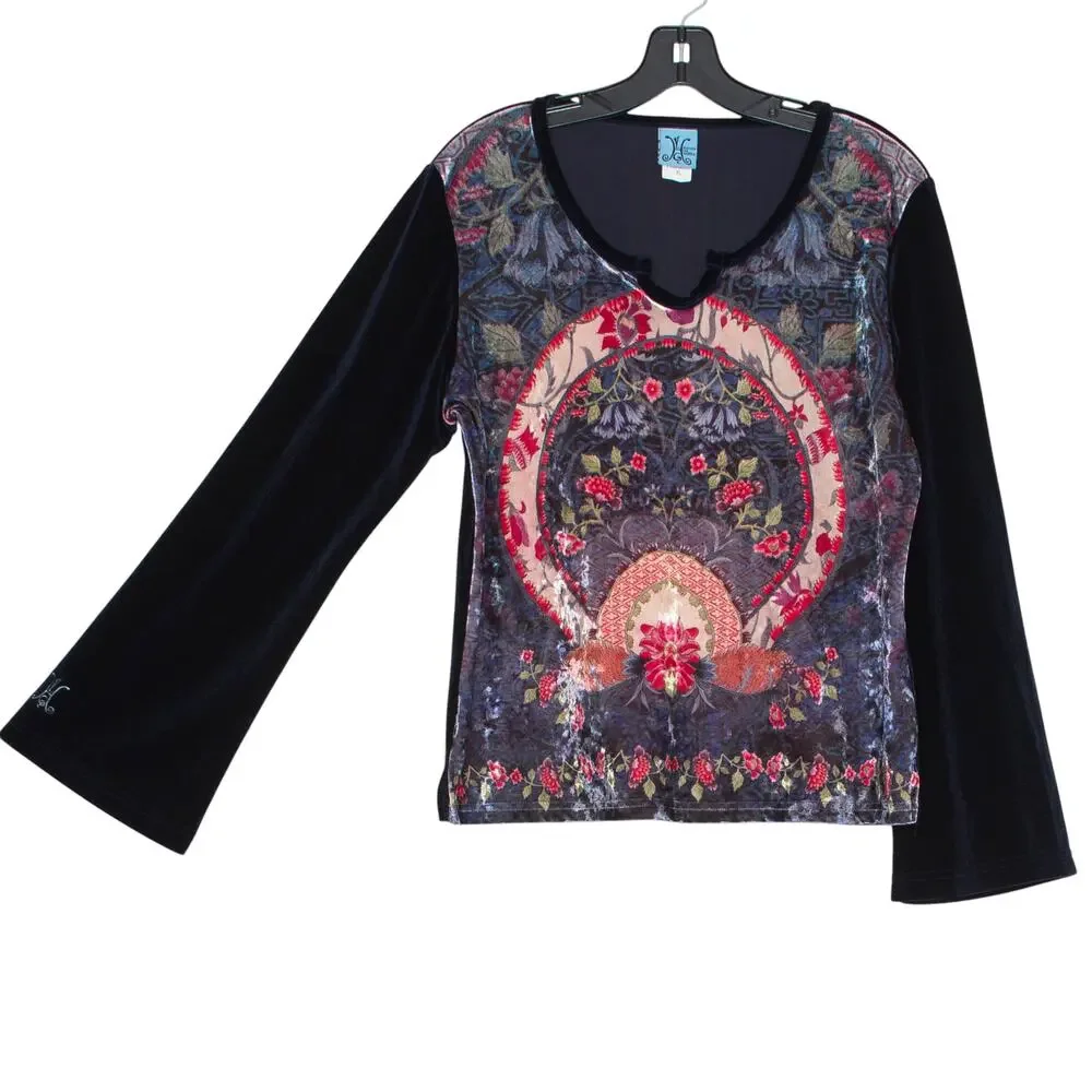 Velvet Top Whimsigoth Dark Fairy Boho Romantic Goth Festival Statement Navy XL - Picture 5 of 6